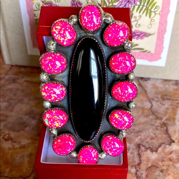 💚Native American Onyx Opal Ring 9 - Picture 2 of 6